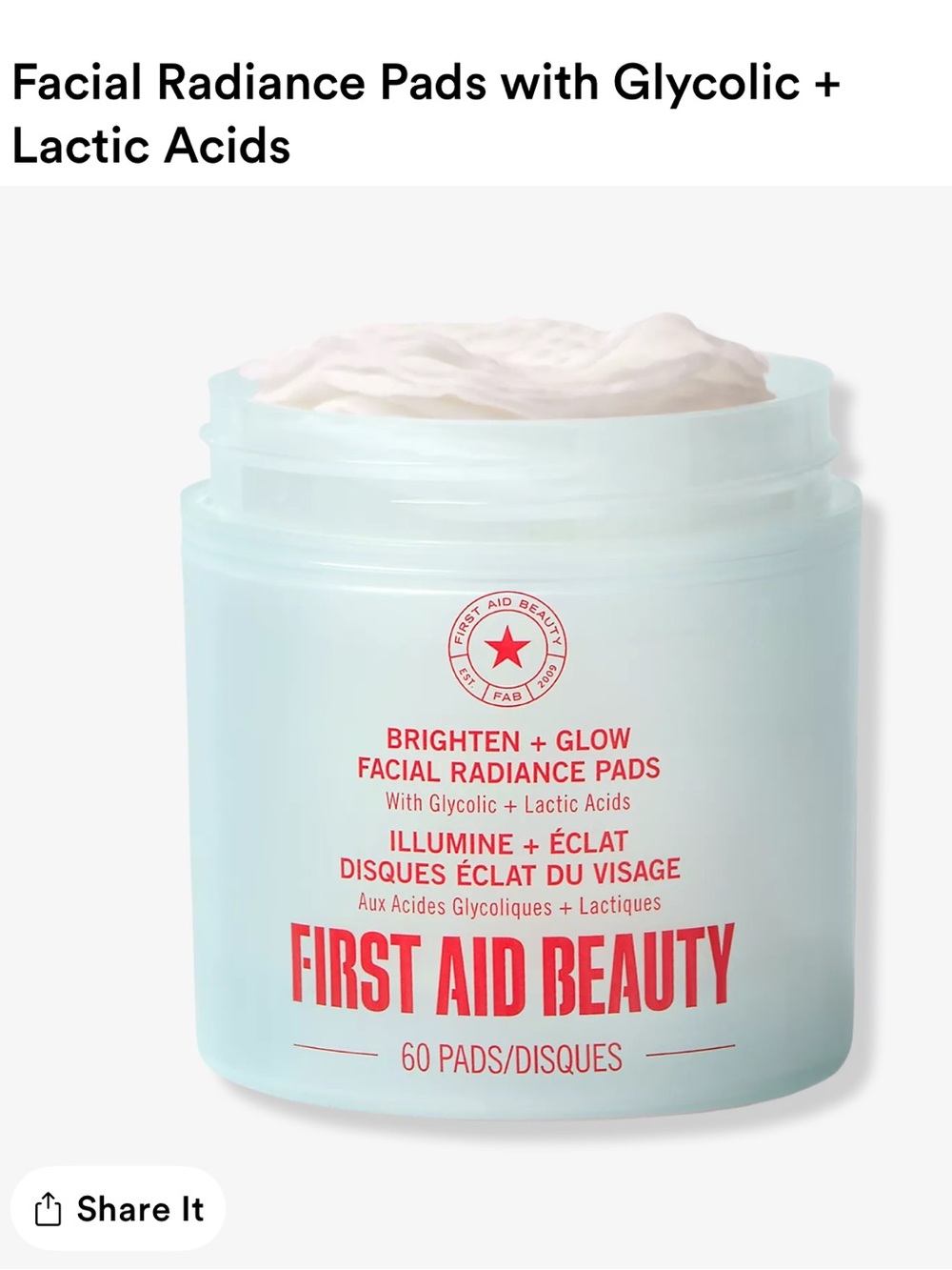 First Aid Beauty Brighten + Glow Facial Radiance Pads - Light Blue Jar